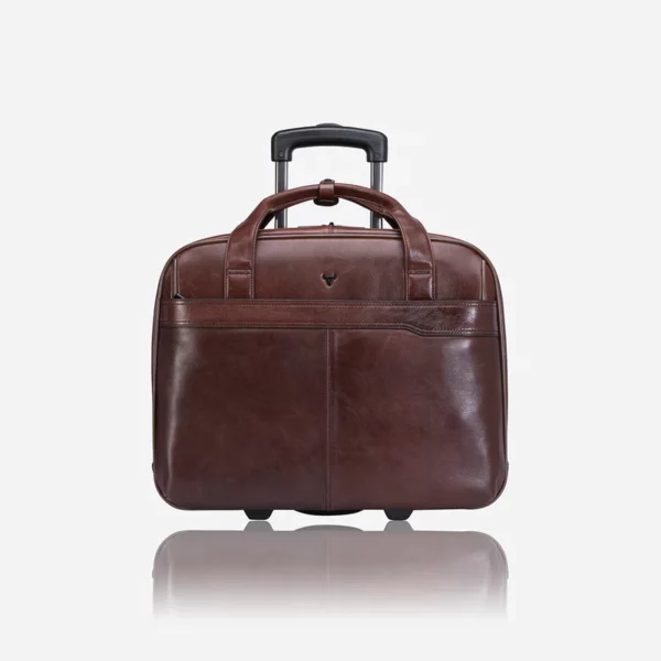 Brando 17 inch Leather Laptop Bag on Wheels - Brown